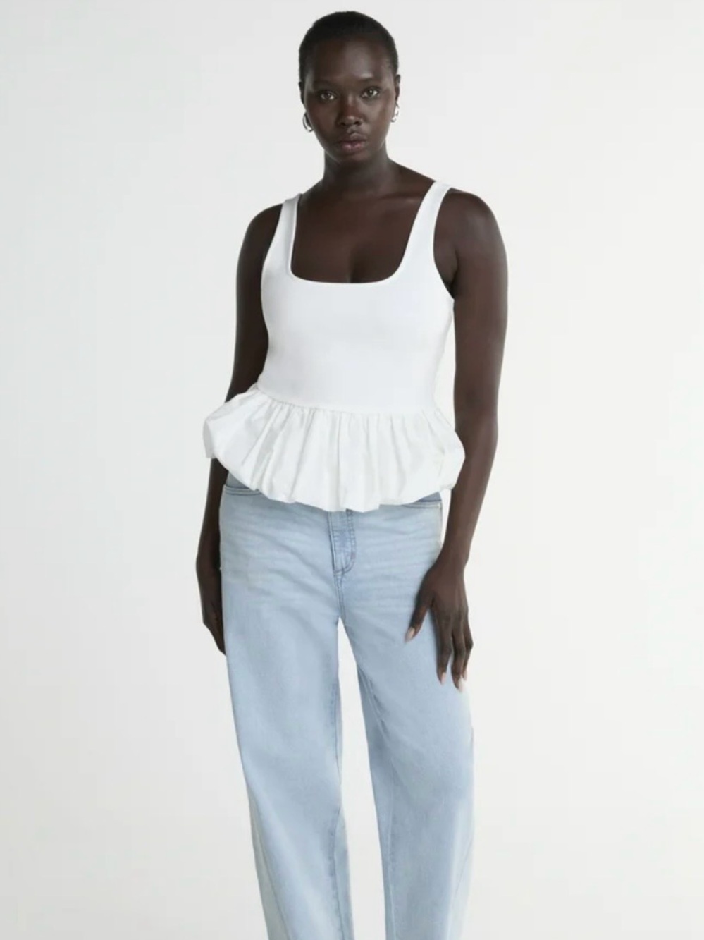Women's White Peplum Tank Top - Classic Scoop Neck